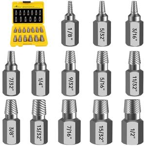 Topec Easy Out Screw Extractor Set 13-Piece, Multi-Spline Easy Out Bolt Extractor Kit, CR-MO Steel Hex Head Remover for Stripped, Broken, Rounded, Rusted Bolts, Screws and Nuts