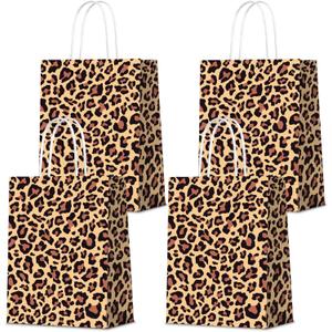 16 Pcs Leopard Print Mini Gift Bags with Handles Paper Bags Small Gift Animal Prints for Shopping Trendy Kraft Party Take out Merchandise Retail for Small Business Leopard Cheetah Theme Party