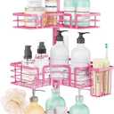 SWTYMIKI Shower Caddy Tension Pole - 4-Tier Corner Shower Organizer Tension Rod with Soap Holder, Toothbrush Holder & 4 Hooks, Adjustable Stainless Steel Bathroom Organizer 27.6 to 108.3 inch, Pink