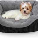 INVENHO Small Dog Bed Orthopedic Warming Soft Calming Sleeping Durable with Anti-Slip Bottom (S PLUS (25"x21"x8"), Black)