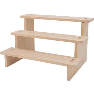 Pssopp Wooden Display Rack with 3 Levels, Space Saving and Trapezoidal Design, Versatile Display Options, Display Stand for Figurines, Cosmetics, Candles