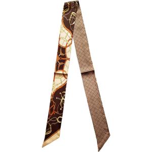 JERLA 100% Mulberry silk Scarf bag scarf Head Hair Ribbon Handbag Handle wrap Tie Bundle Neckerchief Scarf for women (Chain Saddle Brown)