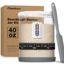 Premium Pro Sourdough Starter Jar Kit - 40oz Large Wide Mouth Sourdough Bread Jar with Marked Feeding Band, Thermometer, Scraper, Cloth Cover and Silicone Lid/Base, Glass Container, Baking Supplies