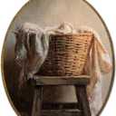 QZQE Vintage Laundry Room Oval Wall Art Decor Framed, Rustic Farmhouse Oval Canvas Prints, Country Laundry Basket Wall Hanging Decor for Bathroom Washroom Restroom, 8.6x11.4 Inch (Colour 15)