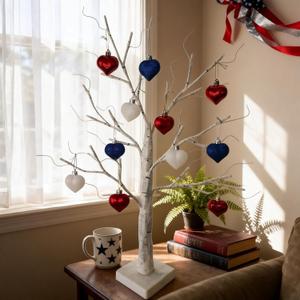 HipTree Mini Patriotic 4th of July Tree Ornaments Decorations,12ct 1.57Inch Red White Blue Heart Shaped Baubles for Memorial Day, Independence Day,Veterans Day, Flag Day,American Party Decorations