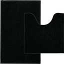 BOANKODU Bathroom Rug Sets, Absorbent Chenille Bath Rugs Non-Slip, 32x20 Inch + 20x20 Inch U Shape, Machine Washable (Black)