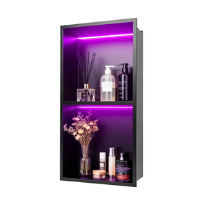 WICHEMI Stainless Steel Shower Niche 12" X 24", No Tile Needed Wall Niche with RGB Light, Recessed Shower Shelf for Bathroom Storage Over Mount Installation, Matte Black