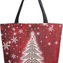Naanle Christmas Canvas Tote Bag - Large Women's Casual Shoulder Handbag, Coffee Christmas Tree Reusable Multipurpose Heavy Duty Shopping Grocery Cotton Bag for Outdoors (15.7in (H) x19.7in (L) x 5.1in (W))