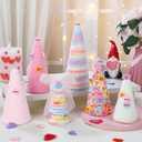 Giegxin 6 Pcs Valentine's Day Cone Tree Table Decorations, 3 Size Mini Tabletop Trees Conversation Heart Style Colorful Love Yarn Decorations for Table Holiday Party Wedding Home Decor Gift for Her