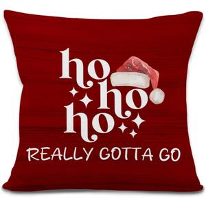 Red Christmas Santa Pillow Covers 18x18 Inches, Hohoho Winter Christmas Decorative Pillowcase Cases, Winter Retro Xmas Holiday Throw Pillow Covers for Couch Sofa Bed Home Room Decor