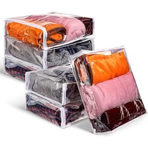6 Packs Clear Zippered Storage Bags Sweater Moth Bags Plastic Storage for Blankets Clothes Bed Sheet Organizer with Zipper for Closet Linen Sweater Bed Sheet Clothes Pillow(16 x 14 x 4 Inch)