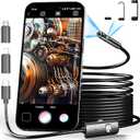 Dual Lens Endoscope Borescope Inspection Camera with 8 Adjustable LED Lights - 1980P Endoscope Camera with 16.5ft Semi Rigid Snake - IP68 Waterproof for iPhone, iPad, Android