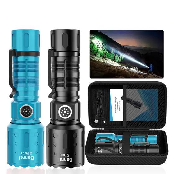 Flashlights High Lumens Rechargeable, Super Bright Long Range Small Powerful Flashlight, 6 Modes LED Tactical Pocket Waterproof Flash Light for Camping (2, Black/Turquoise)