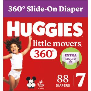 Huggies Little Movers HuggFit 360 Diapers Size 7, 88 Count (2 Packs of 44)
