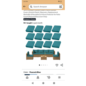 12Pcs Outdoor Cushion Covers, Patio Cushion Covers,Stretch Elastic Slipcovers, Replacement Washable & Reusable Furniture Protector for Patio Couch (Peacock Blue,Cover Only)