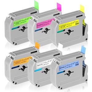 6 Fluorescent Color Compatible Label Tape Replacement for Brother P Touch M Tape 12mm 0.47 M Compatible with P-Touch PT-M95 PT-90 PT-70 PT-65 PT-85 Label Maker Refills (White / Purple / Fluorescent Yellow /Fluorescent Green / Fluorescent Orange /  Blue)