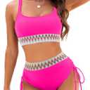 High Waisted Bikini Sets for Women Tummy Control Swimsuits Two Piece Bathing Suit Color Block Teens  (Medium)