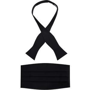 S.H. Churchill & Co. Men's Self Tie Bow Tie and Cummerbund Set for Wedding, Prom, Formal Event (Black)