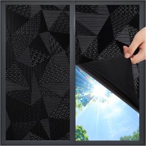 Blackout Window Film, Window Privacy Film Frosted Faux 3D Floral Decorative Static Cling Heat Blocking Window Tint, Black, 17.5" x 78.7"