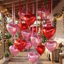 Jenaai 30 Sets Heart Foil Balloons Bulk, 30 18" Heart Balloons, 30 Satin Bows for Balloon and 2 Pcs Ribbons, Love Foil Balloon for Wedding Party Supplies Bridal(Pink, Red)