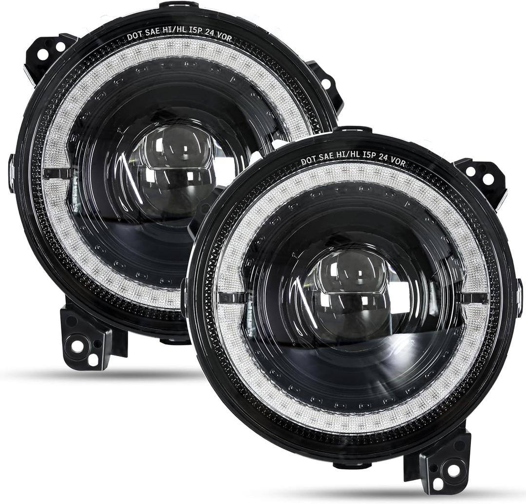 9 Inch Round LED Headlights with Hi/Lo Beam DRL Halo Turn Signal Sealed Beam Lights Compatible with Jeep Wrangler JL/JLU 2018-2025, Gladiator JT 2020-2025 Unlimited Sport Rubicon Sahara 2PCS