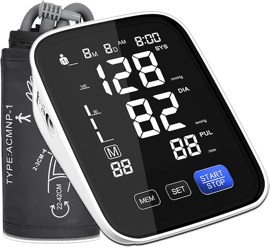 Automatic Upper Arm Blood Pressure Monitor, Dual User 2x90 Memories Digital Blood Pressure Machine with (8.5"-16.5") Cuff Size, BP Monitor with 4*AAA Batteries & DC Cable