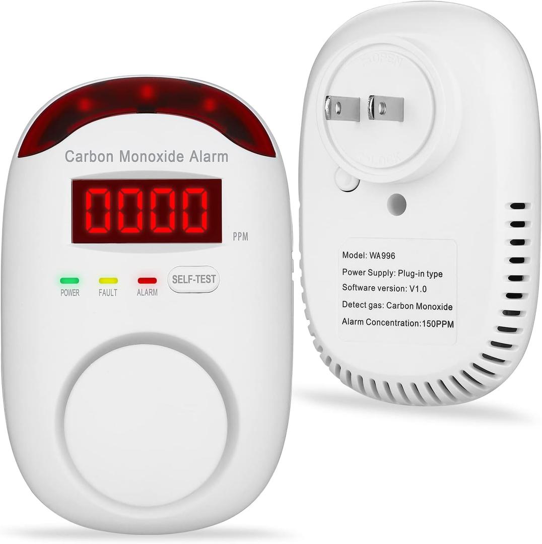 Koabbit Carbon Monoxide Detector - Plug in CO Level Monitor Alarm with Digital Display Sound & Light Warning for Home/Apartments/Hotel,Accurate & Easy to Install (White)