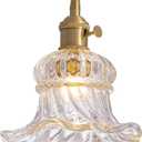 ZAUKNYA Pendant Lights Kitchen Island, White Transparent Flower Glass Pendant Lighting, Gold Brass Vintage Adjustable Small Hanging Light Fixture for Kitchen Island Dining Room Bedroom Hallway