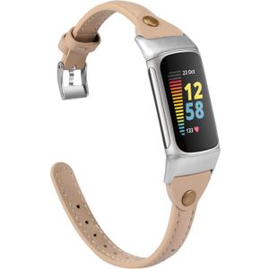 Wearlizer Leather Band Compatible with Fitbit Charge 5/6 Bands - Slim Leather Watch Strap Replacement for Women & Men