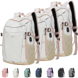 BESMART Travel Backpack for Women & Men, Lightweight Backpacks with USB Charging Port in 3 Size, TSA 13.5/15.6/17.3 inch Laptop Backpack, Casual Hiking Daypack for Camping Weekender Business Outdoor (Medium, Beige)