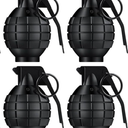 Sratte 4 Pcs Plastic Hand Grenades with Realistic Sound Effects and Flashing Light, Fake Grenades Military for Army Role Play Prop (Black)