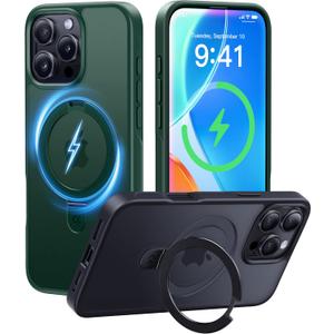 CASEKOO Designed for iPhone 16 Pro Case with Magnetic Invisible Stand [Military Drop Protection] [Compatible with MagSafe] Shockproof Slim Translucent Matte Case 6.3 Inch, Green