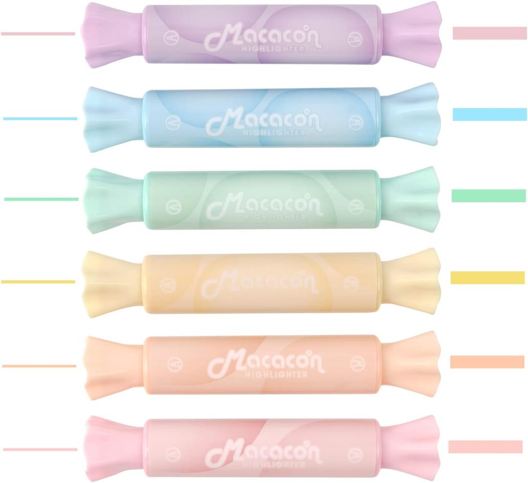 chosch Candy Shape Highlighters, Assorted colors,Chisel Tip,Water Based,Quick Dry& Write Smoothly 6 Macaron Colors (CANDY HIGHLIGHTER)