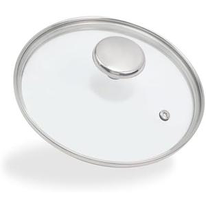 Tsnamay 7 Inch Clear Glass Pot Lid for Frying Pan Replacement Cover Can Withstand 428°F (220℃) with Stainless Steel Knobs,Round Knobs Polished Silver