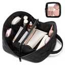 LOVEVOOK Travel Makeup Bag for Women, 2Pcs Puffer Waterproof Cosmetic Organizer, Large Capacity Pouch Open Flat Small Toiletry Bag with Brush Compartment & Handle (Black, Medium)