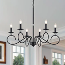 ZXFGNF 6-Light Black Chandelier, Kitchen Chandeliers Over Table, Vintage Crystal Candle Hanging Lighting Fixtures, Rustic Industrial Farmhouse Chandelier for Living Room Entryway Foyer Bedroom Island