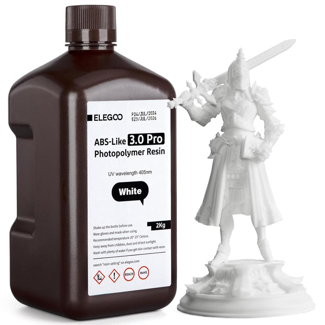 ELEGOO ABS-Like Resin 3.0 Pro, Higher Scratch-Resistance 3D Printing Photopolymer Resin, 405nm UV Resin for MSLA/DLP/LCD Printers Fast Curing High Precision Non-Brittle, White 2000g