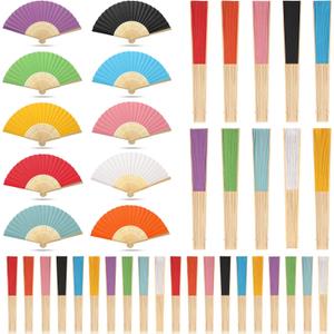 Yinkin 100 Pack Folding Fans Bamboo Handheld Folded Craft Hand Japanese Chinese Fans for Weddings Bridal Dancing Church DIY Decoration Women Gift Party Favors (Multi Colors)