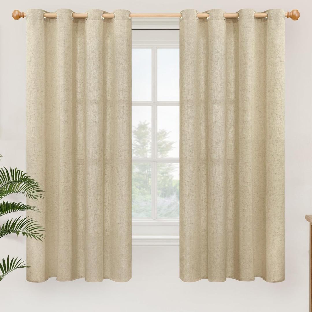 YoungsTex Burlap Linen Semi Sheer Curtains 63 Inch Length 2 Panels, Light Filtering Drapes with Grommet No See Through for Living Room Bedroom Farmhouse, 52 X 63 Inch