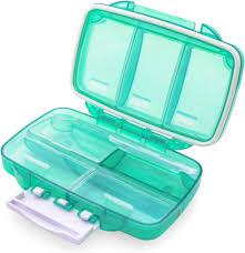 Airtight Pill Case Travel Pill Organizer Large Pill Dispenser Daily Pill Box Portable Vitamin Sorter 7 Compartment Container Moistureproof Daily Medicine for Pocket Purse (Green)