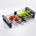 Delle Rosa Adjustable Over The Sink Dish Drying Rack with Stainless Steel Drain Basket Telescopic Portable Space Saving Solution for Dishes Fruits Vegetables Kitchen Counter Organizer,Black