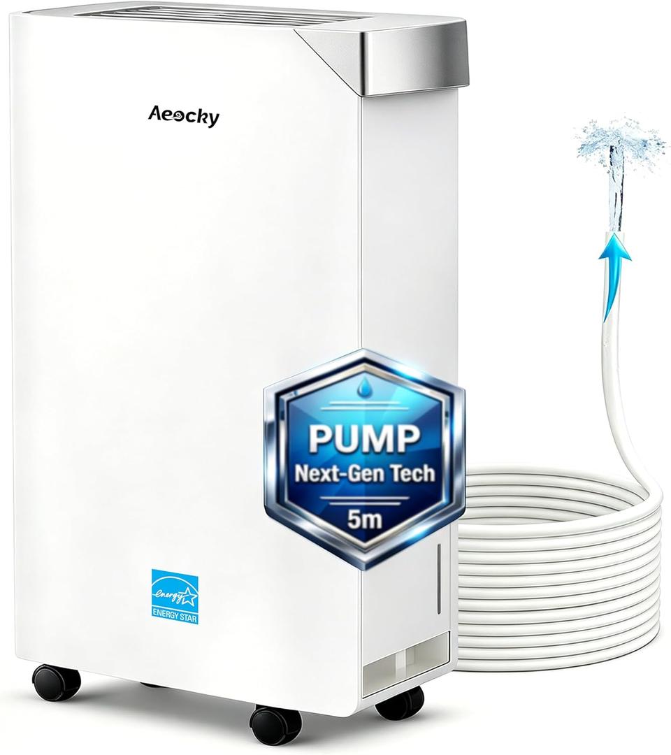 AEOCKY 5500 Sq.Ft Energy Star Most Efficient 2024 Dehumidifier with Pump, Max 105 Pint/Day Smart Compressor Dehumidifier with Drain Hose, Intelligent Humidistat,for Basement,Bedroom,Home,Bathroom