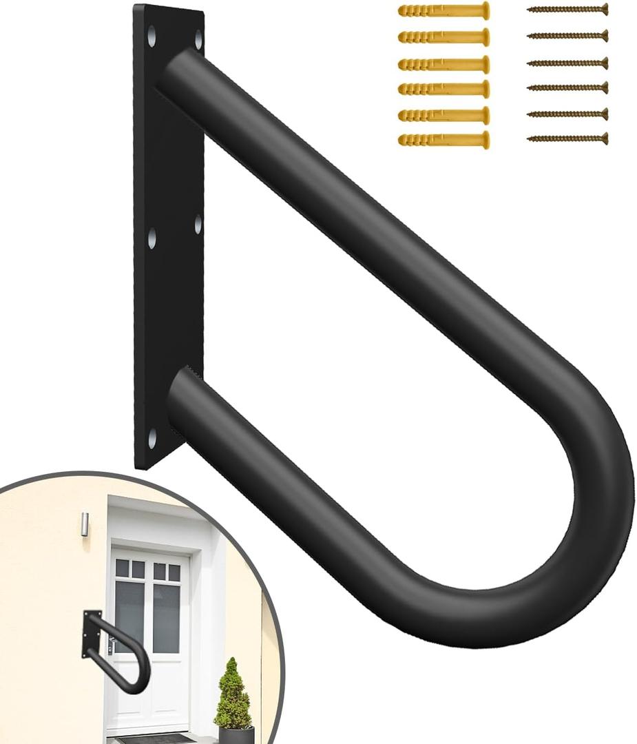 Handrails for Outdoor Step Black Safe Grab Bar Railing U Shaped Pipe Metal Handrail Hand Railing Stair Indoor or Outdoor Stair Hand Railing Wall-Mount Used Walls for Garage Porch Patio Garden Entrance (12.7*15.7)