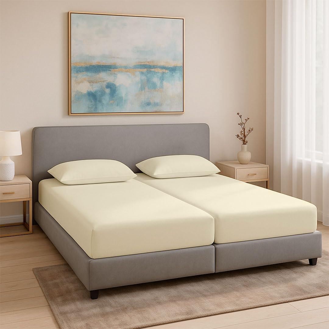 KRISHNA Premium 5-Piece Split King Sheet Set for Adjustable Beds, 100% Egyptian Cotton, Hotel Quality Luxury Bedding, Fits Up to 16 Inch Deep Pocket Mattress, Soft & Breathable, Ivory Solid