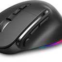 Ergonomic Rechargeable Mouse with Jiggler, Bluetooth+2.4G Wireless+Wired(3 in 1) Connection, Max 4800DPI, Rapid Fire Key, 5ft Charging Cable, Carpal Tunnel Silent Mice with LED for Office,Gaming (Black)