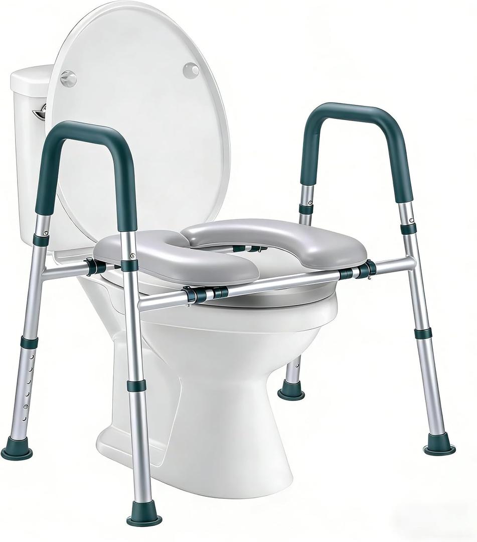 Raised Toilet Seat with Handles, Toilet Seat Riser for Seniors with Adjustable Height & Width, 400lb Cozy Padded Elevated Toilet Seat for Elderly, Handicap and Disabled, Fit Any Toilet