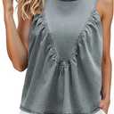 Cicy Bell Womens Babydoll Denim Tank Tops Peplum Swing Flowy Shirred Sleeveless Shirts Loose Fit Going Out Cute Tops, XL