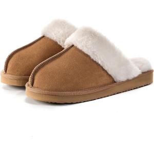 OOW Fuzzy Slippers for Women Cozy Faux Fur House Shoes Winter Warm Memory Foam Slippers for Indoor and Outdoor (Beige) 7