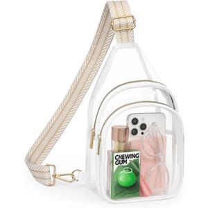HULISEN Clear Sling Bag for Stadium Events, Clear Purse for Women, Stadium Approved Crossbody Handbag for Concerts Sports Fan (Brown and White 1)