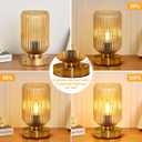 LightRound Table Lamp for Bedroom, Cordless Small Bedside Lamp, Touch Dimmable Rechargeable Lamp Battery Operated with Amber Glass Shades for Night Stands, Living Room, Desk, Bulb Included